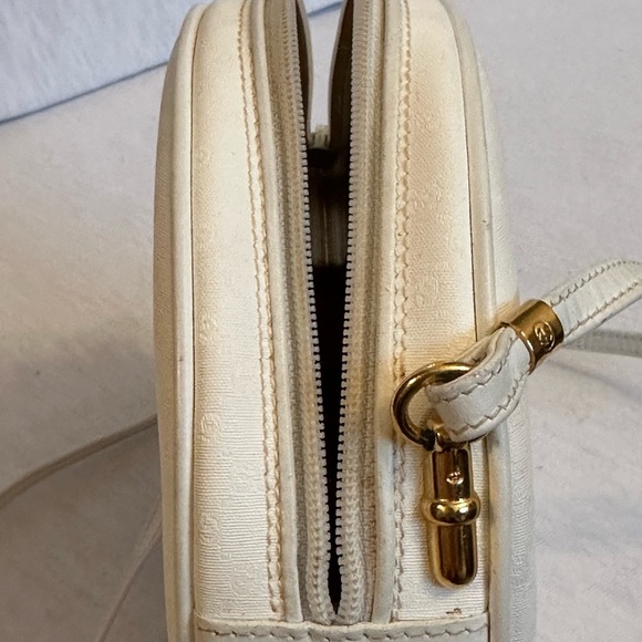 Vintage Gucci Monogram Logo White Canteen Round Crossbody Leather Shoulder Bag - Picture 8 of 14